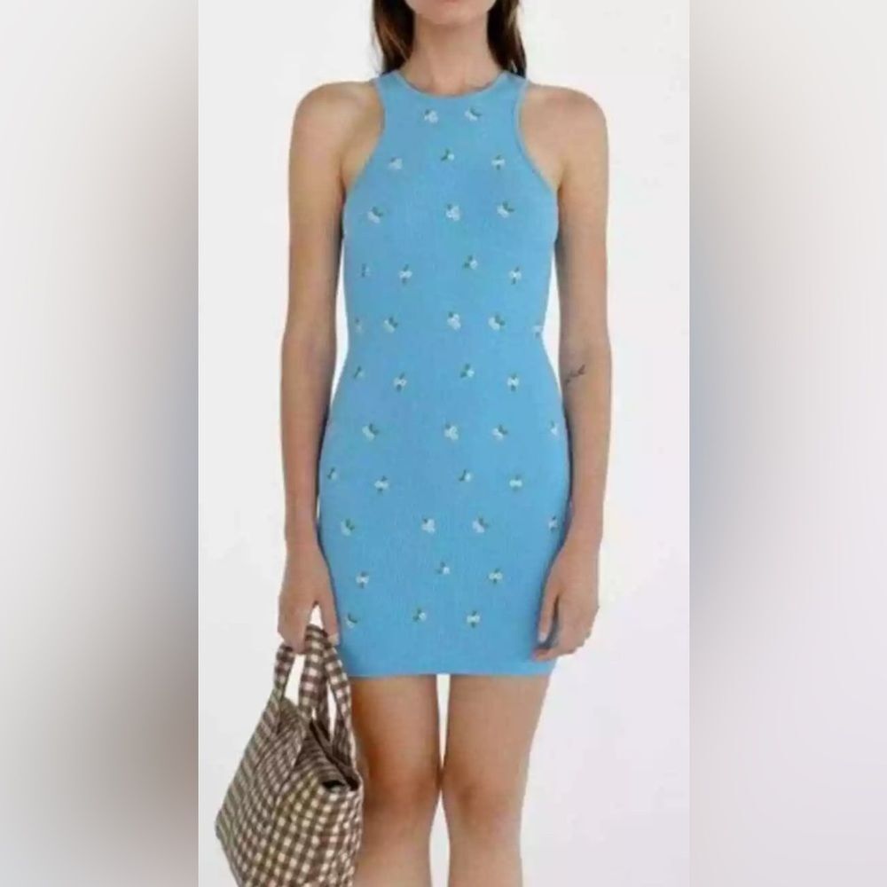 Zara Ribbed Daisy Bodycon Dress M/L